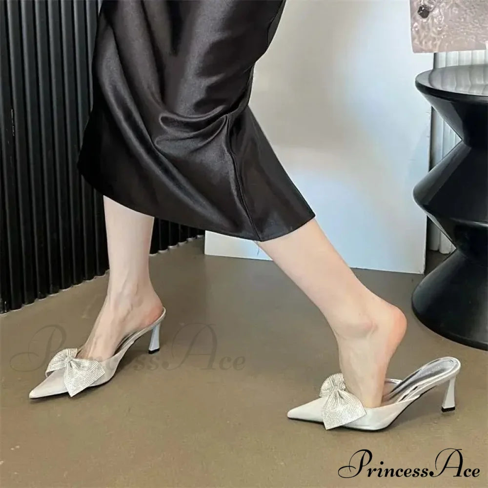 Crystal Butterfly-Knot Pointed Elegant Thin Summer Sandals Low Heel Pump