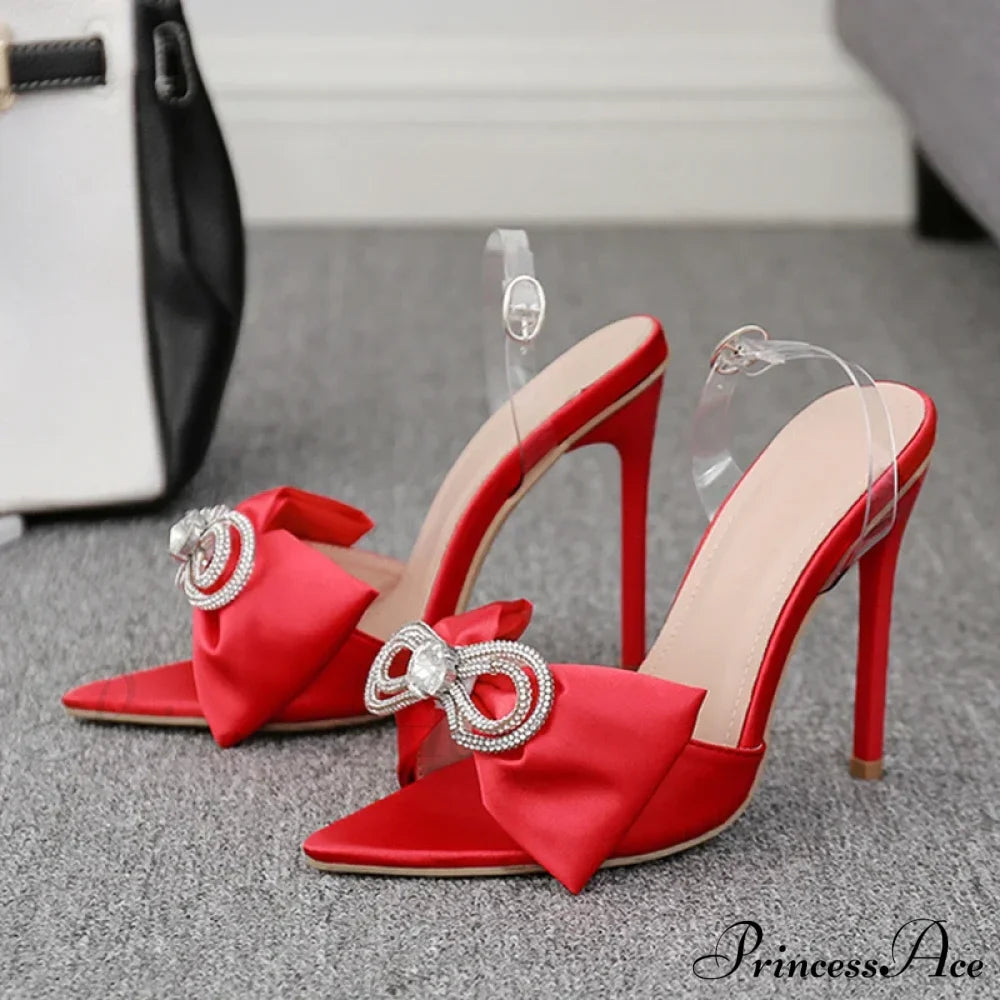 Crystal Elegant Butterfly Sandals Transparent Ankle-Strap Sexy Pointed-Toe Open-Toe Heels High Heel