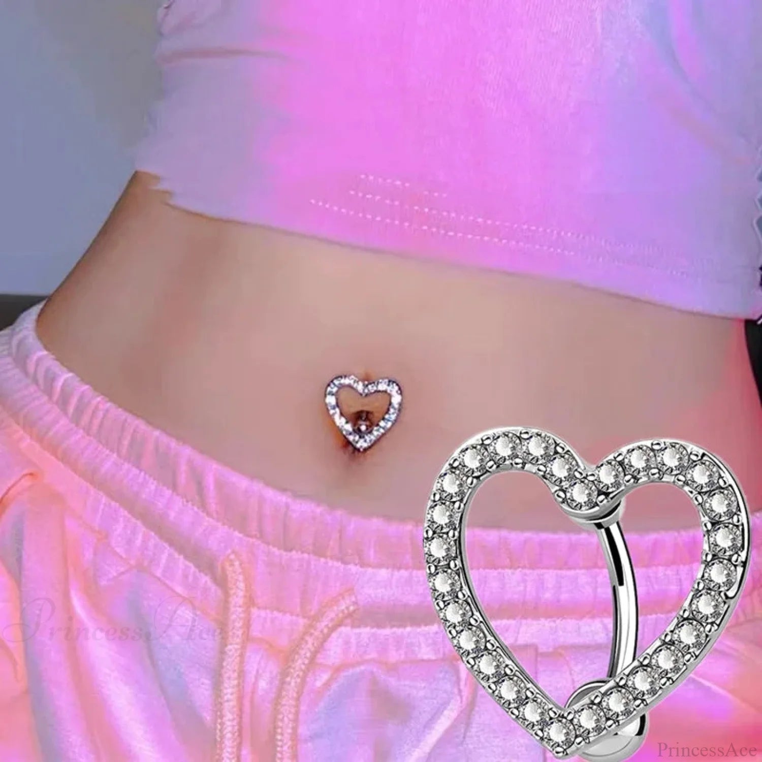 Crystal Heart Pink Gothic Belly Ring