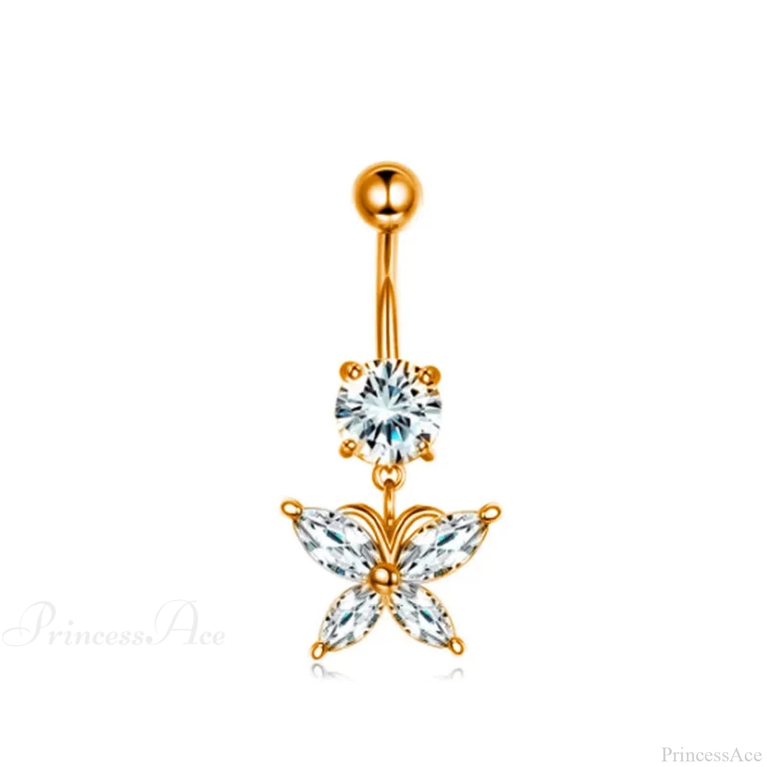 Crystal Heart Pink Gothic Belly Ring gold2
