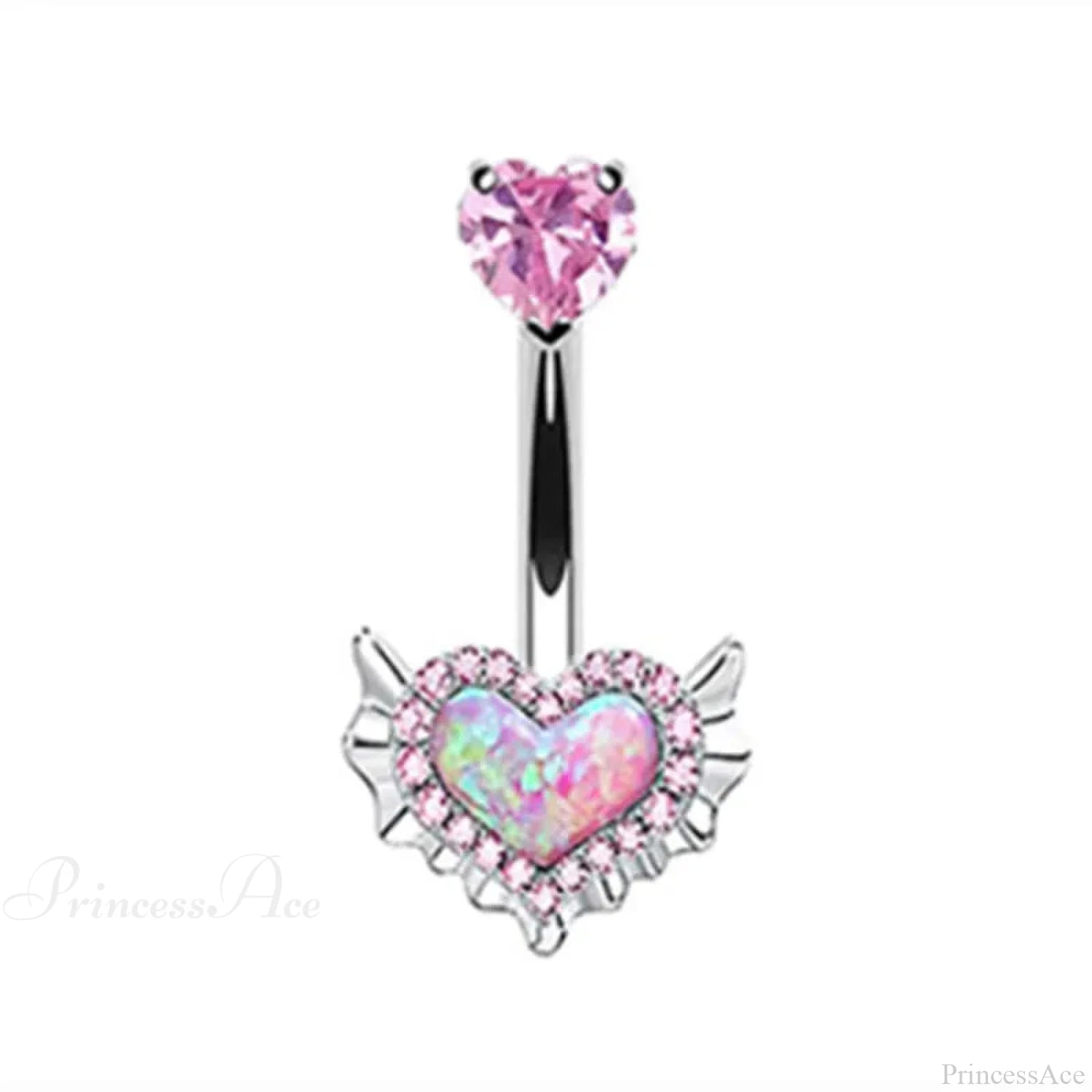 Crystal Heart Pink Gothic Belly Ring Pink4