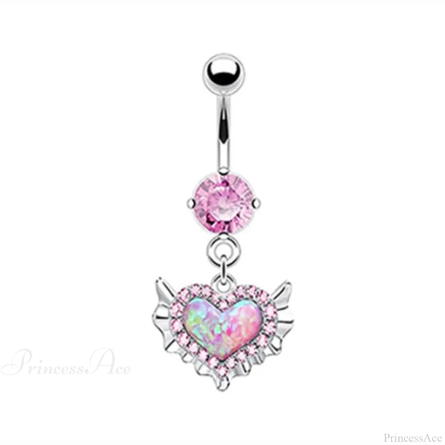 Crystal Heart Pink Gothic Belly Ring Pink5