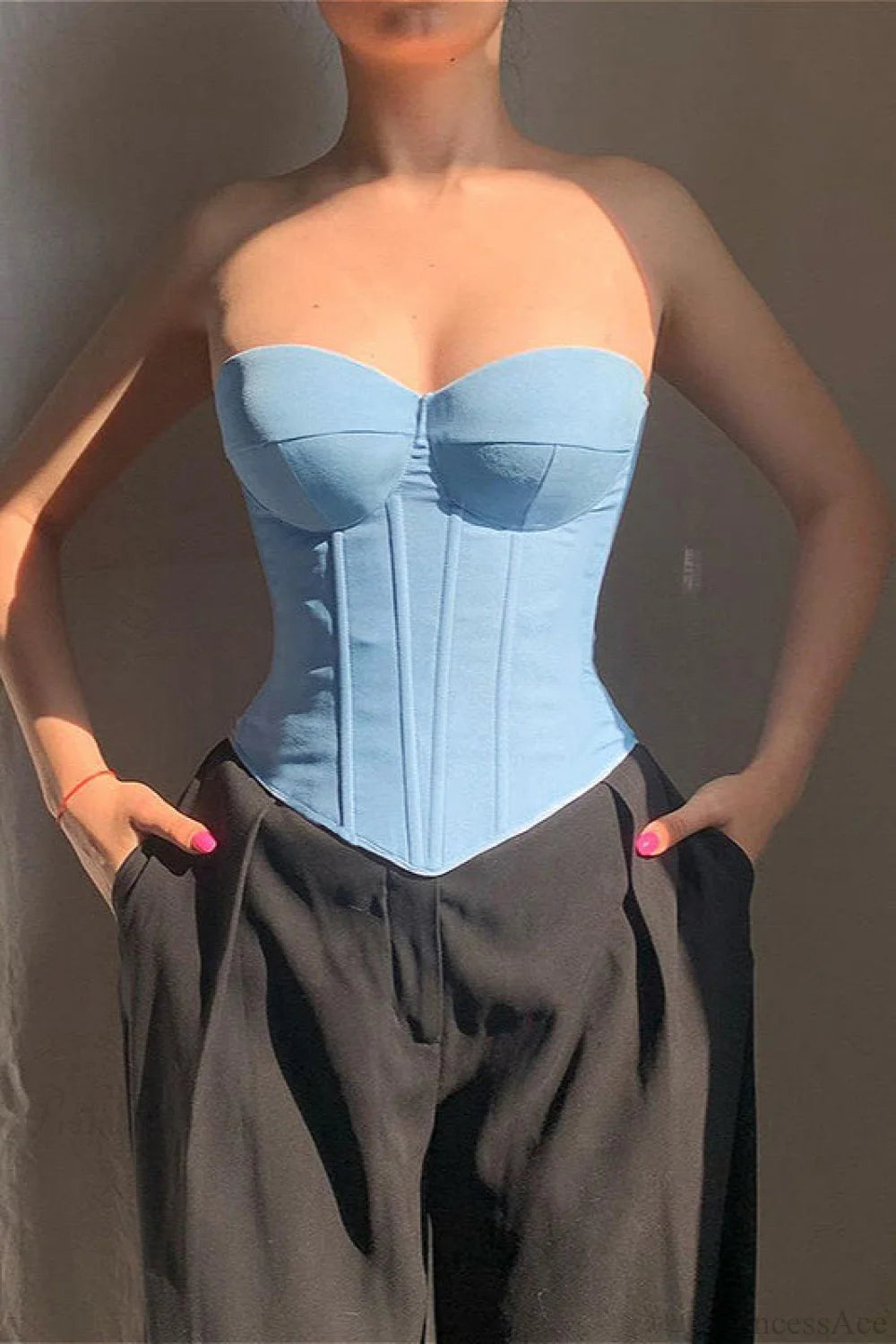 Cup Faux Denim Bustier Slim Tank Corset Blue / S