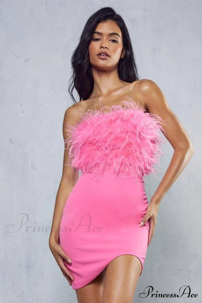 Curved Hem Stylish Feather Mini Dress