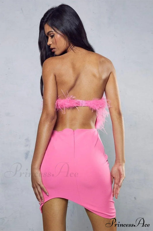 Curved Hem Stylish Feather Mini Dress
