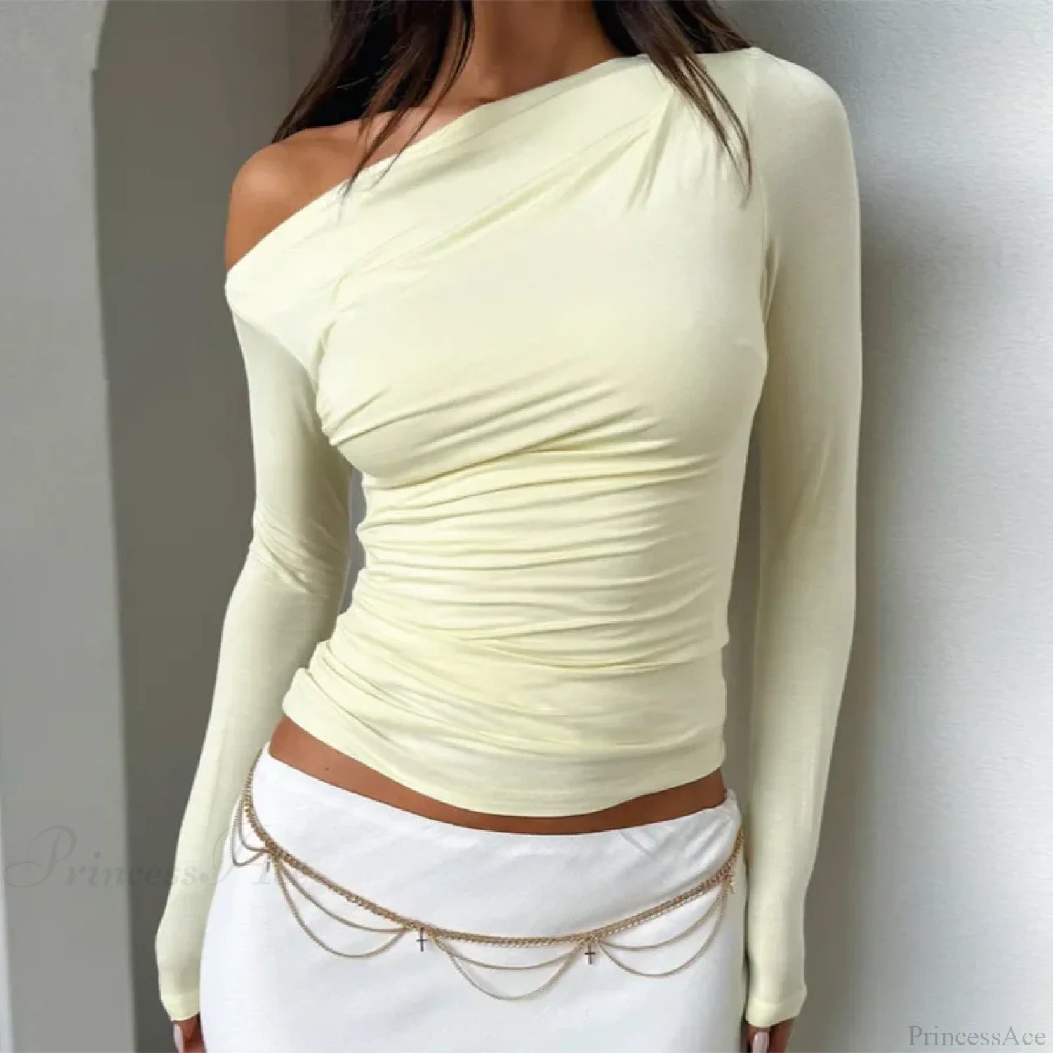 Custom Design Casual Boat Neck Off Shoulder Slim Crop Knit Top Yellow / S knittop-250126