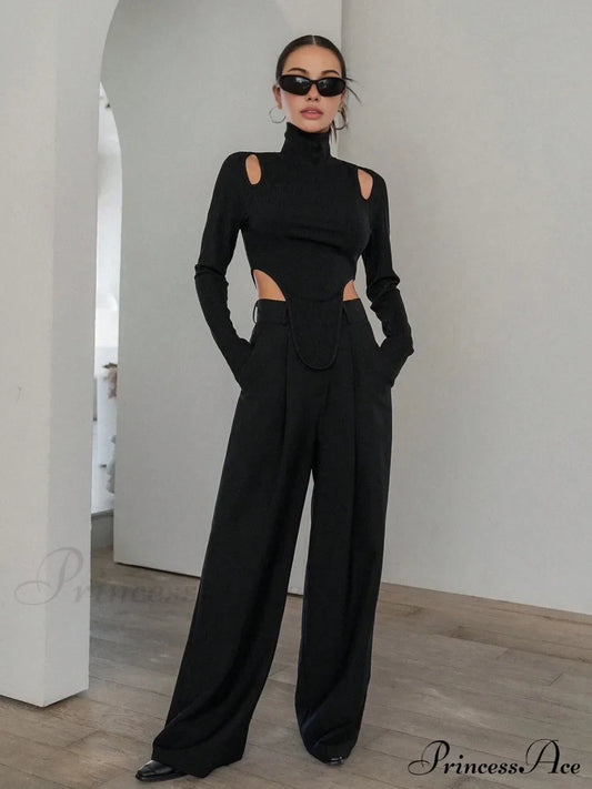 Cut Out High Trendy Neck Asymmetric Hem Top