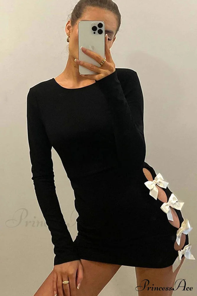 Cut Out Pack Hip Dress With Bow Black / S Mini Dresses