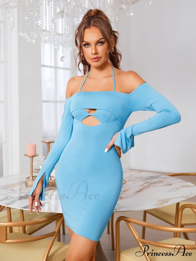 Cut Out Tie Trendy Backless Halter Bodycon Dress Dresses