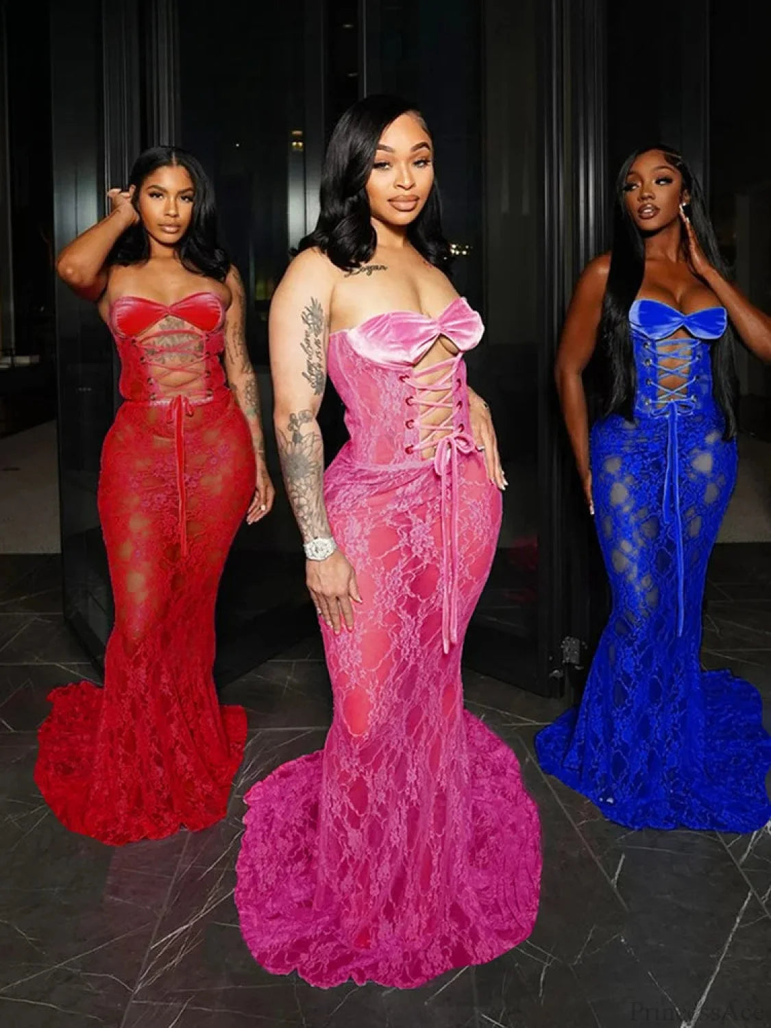 Cutenew Lace Patchwork Maxi Party Dress Partydress-241208