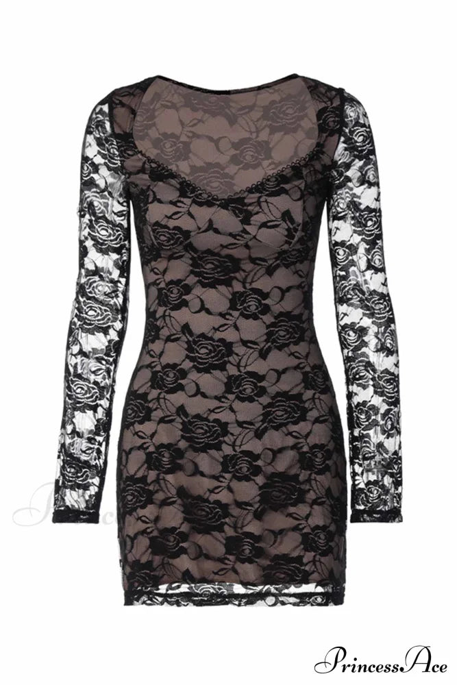 Cutout Lace Long Sleeve Mini Dress Dresses