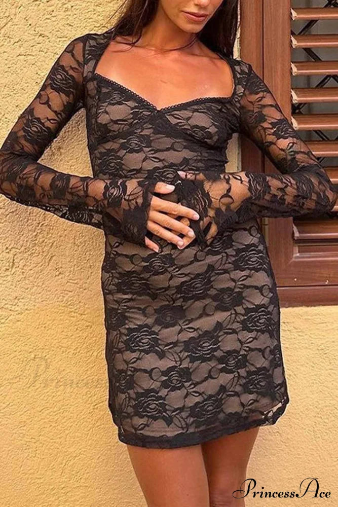 Cutout Lace Long Sleeve Mini Dress Dresses