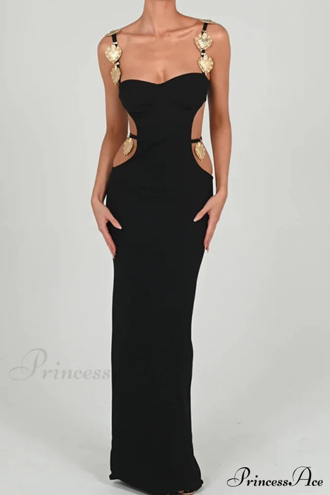 Cutout Slit Back Cami Dress With Contrast Detail Black / L Maxi Dresses