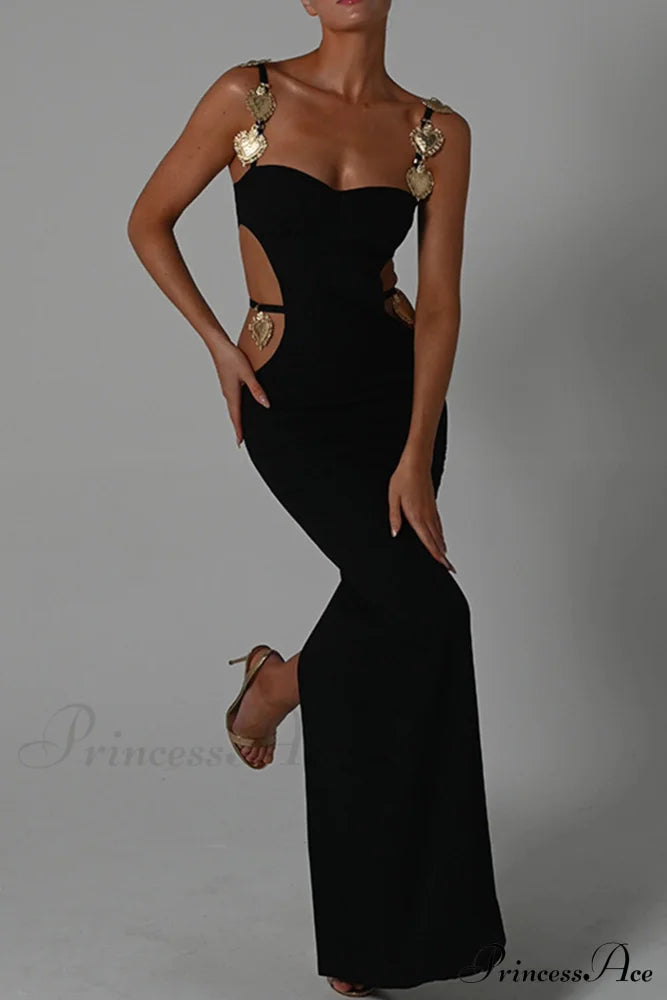 Cutout Slit Back Cami Dress With Contrast Detail Black / M Maxi Dresses