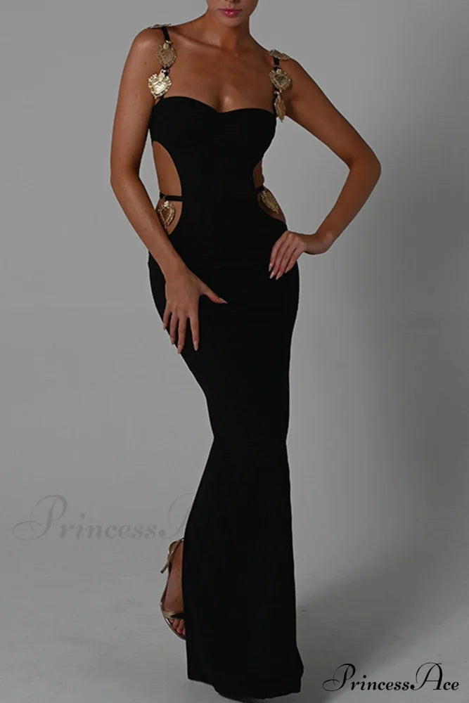 Cutout Slit Back Cami Dress With Contrast Detail Black / S Maxi Dresses