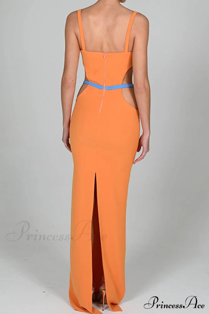 Cutout Slit Back Cami Dress With Contrast Detail Orange / L Maxi Dresses