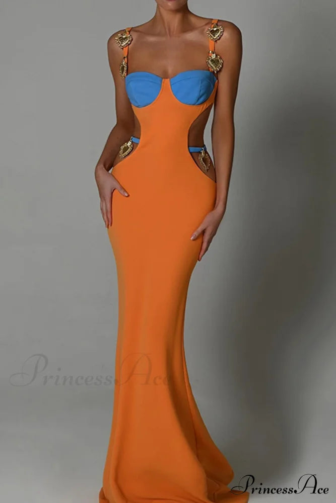 Cutout Slit Back Cami Dress With Contrast Detail Orange / S Maxi Dresses