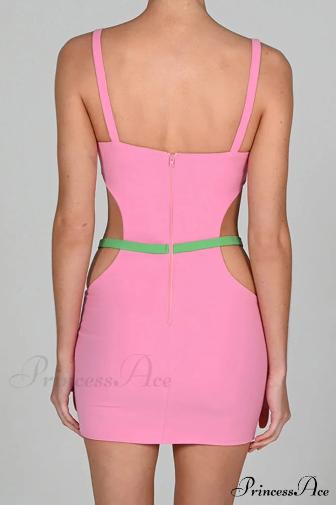 Cutout Slit Back Cami Mini Dress With Contrast Dresses