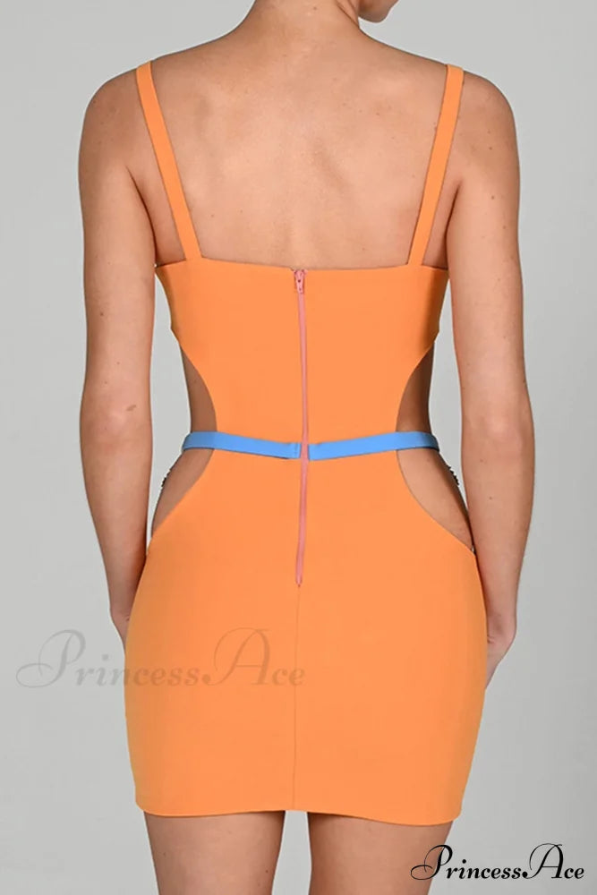 Cutout Slit Back Cami Mini Dress With Contrast Orange / L Dresses