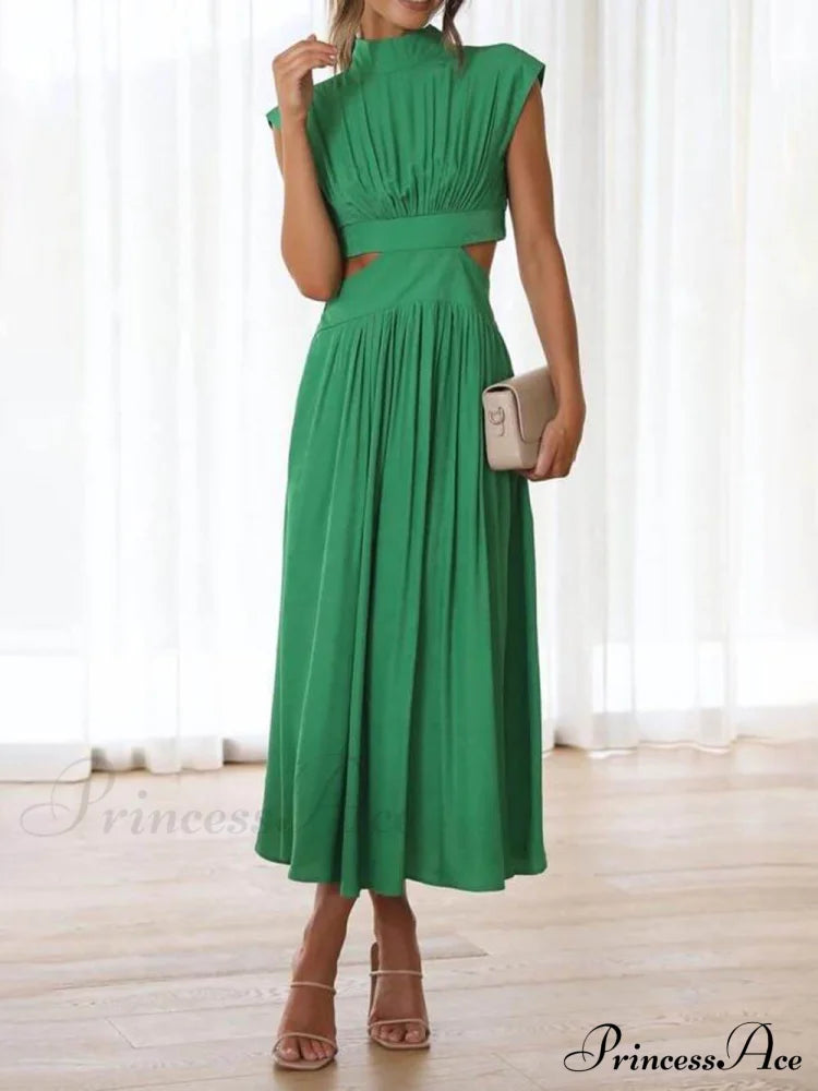 Cutout Waist Pocketed Charming Vacation Midi Dress Dresses