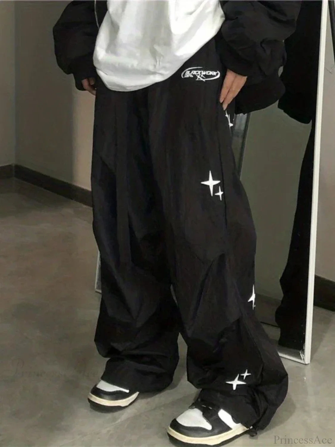 Cyber Y2K Parachute Baggy Pants Black / M