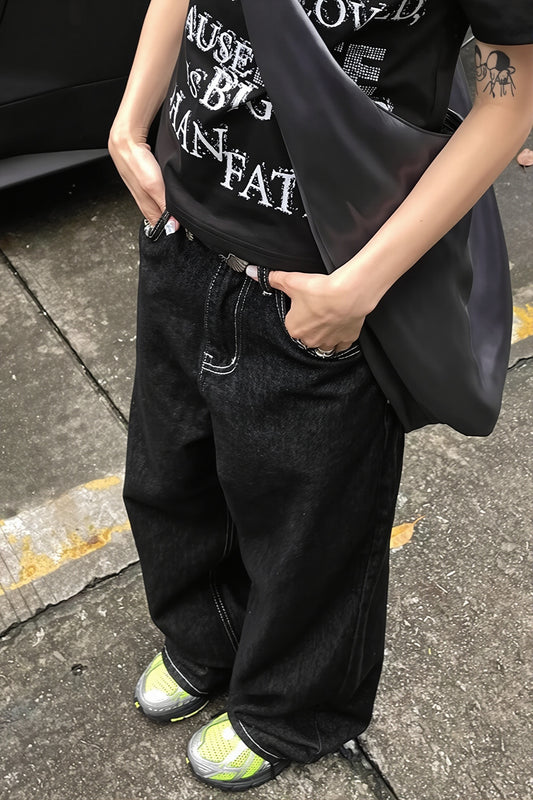 Oversized Back Graphic Wide Leg Jeans