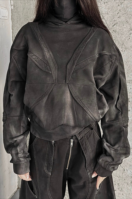 Washed Panel Pullover Hoodie
