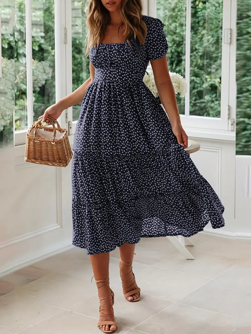 Polka Dot Ruffle Hem Maxi Dress