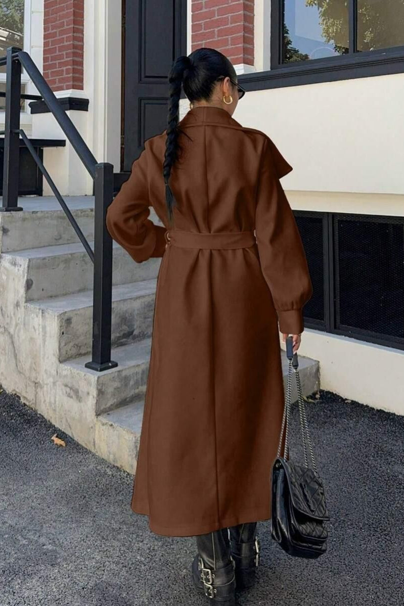 Brown Oversized Lapel Wool Coat coats