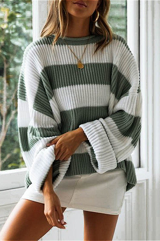 Striped Color-Block Rolled-Neck Sweater