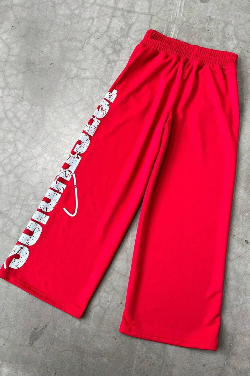 Letter Print Y2K Elastic Waist Straight Pants