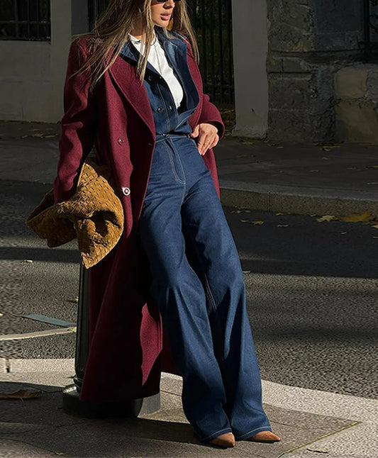 Burgundy Red Double Breasted Coat