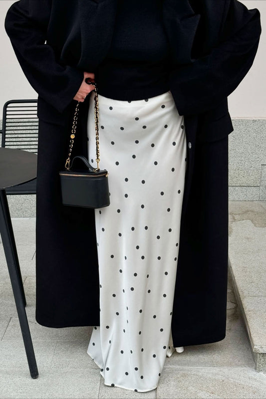 Polka-Dot Straight Satin Maxi Skirt