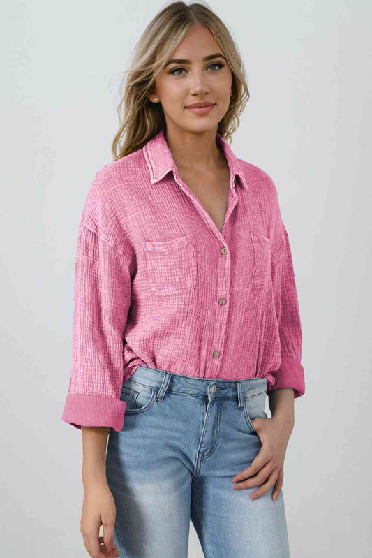 Blouse Textured With Buttons Clothes