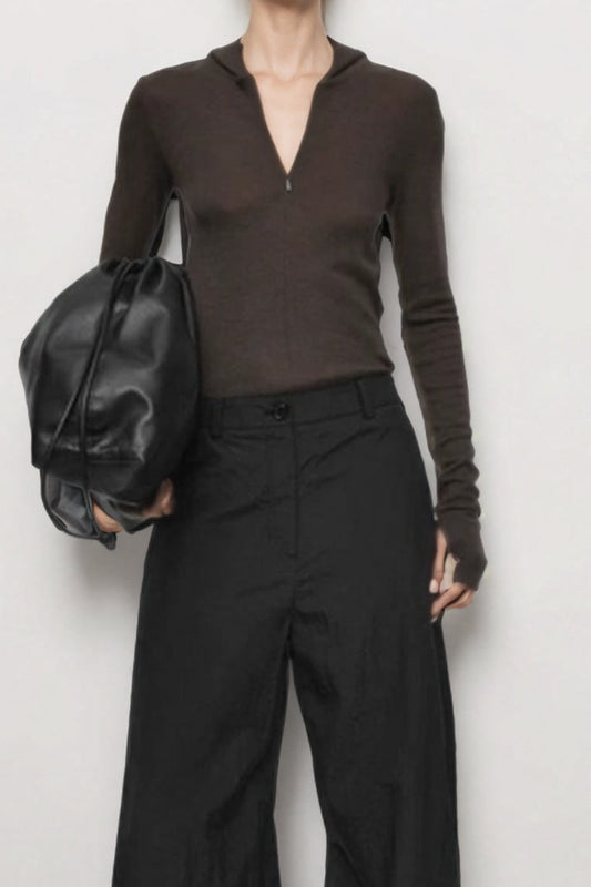 Casual Hooded Half Zip Knit Top