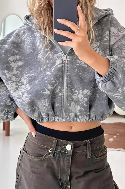 Tie Dye Print Cropped Zip Hoodie