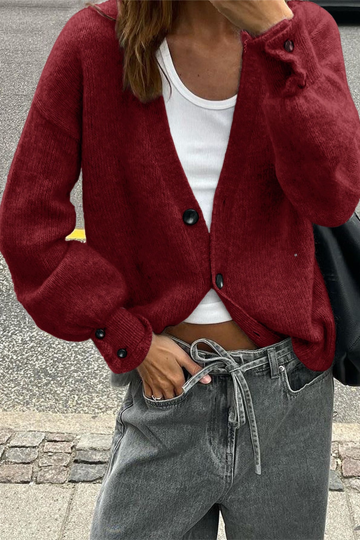 Minimalist Long Sleeve Cardigan S / Red