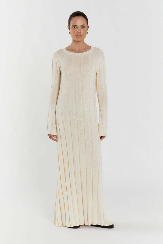 Solid A Line Maxi Sweater Dress S / Beige