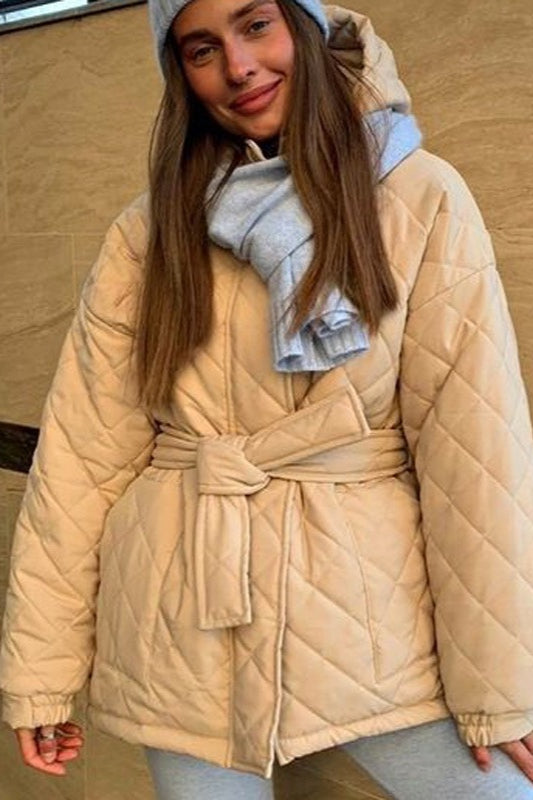 Plus Size Diamond Quilted Puffer Jacket S / Apricot