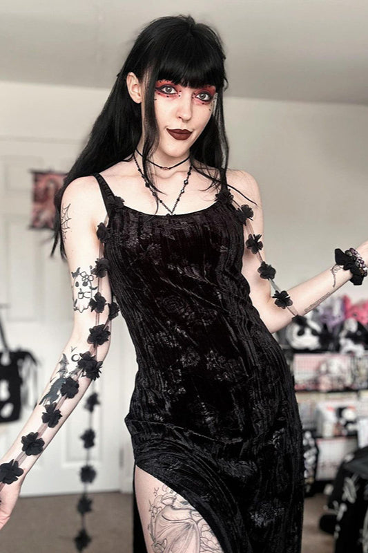 Floral Velvet Strap Gothic Dress