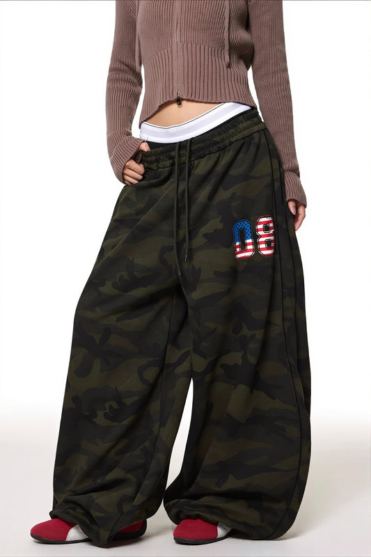 Number Print Camo Wide Leg Pants