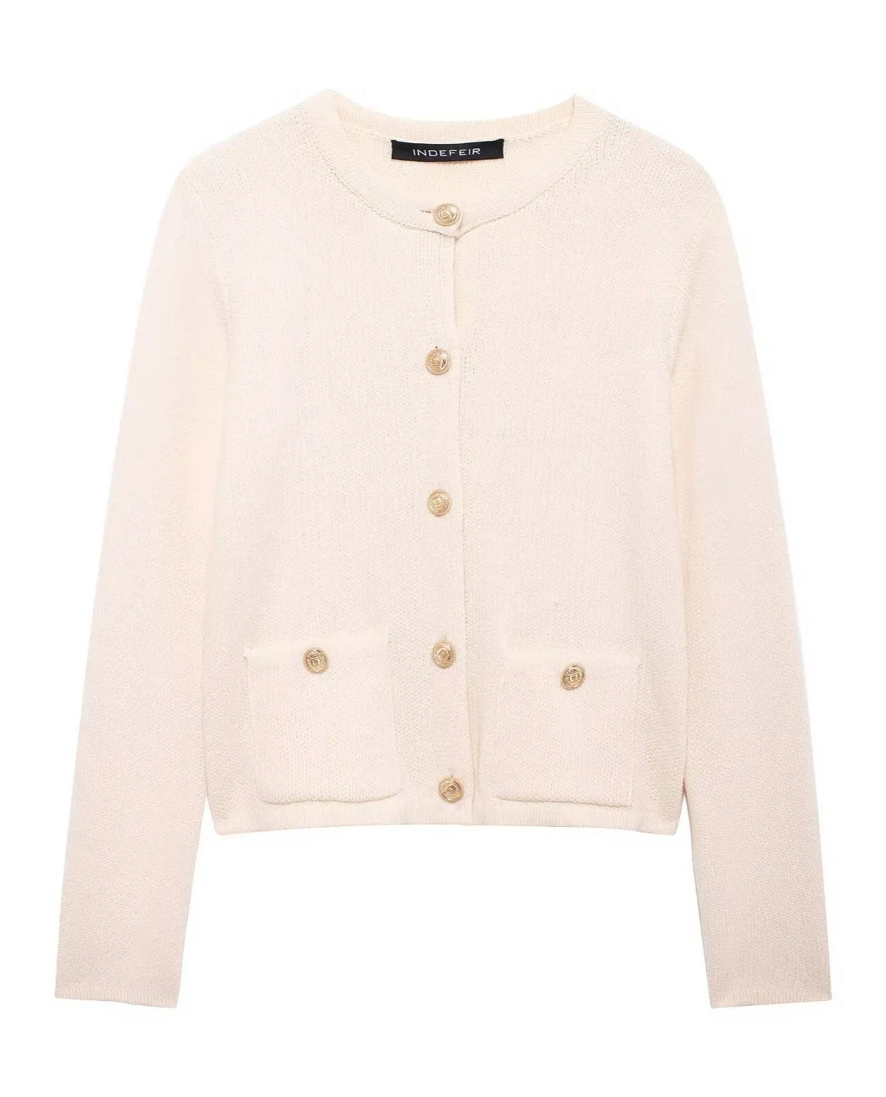 Cropped Knit Pocket Cardigan White / S
