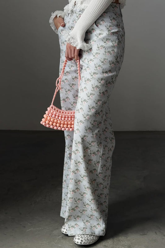 Hellblaue Jeans mit hohem Bund und Print