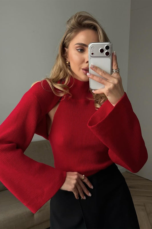 Halter Vest and Separate Sleeve Layer Two Piece Sweater