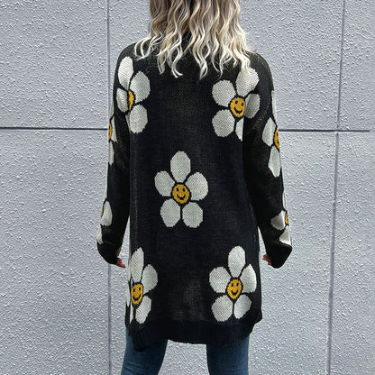 Flowered Longline Cardigan with Buttons