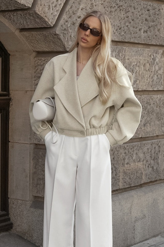 Retro Solid Wool Notch Collar Elastic Waist Coat