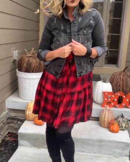 Casual Plaid Shirt Dress