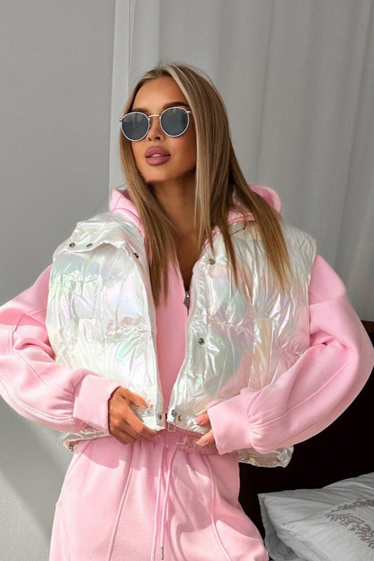 Sleeveless Laser Quilted Puffer Jacket S / White