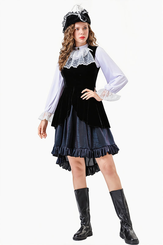 Black White Caribbean Pirate Costume Set