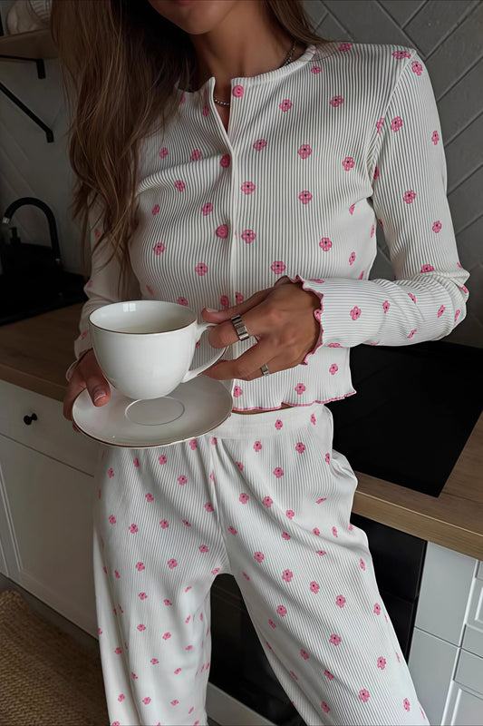 Floral Ruffle Long Sleeve Top & Pants Lounge Set